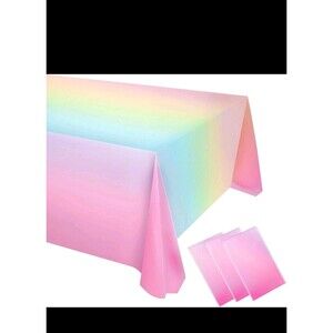 2 Pack of Ombre Pastel Rainbow Party Tablecloths 54" X 108" Plastic Table Cloths